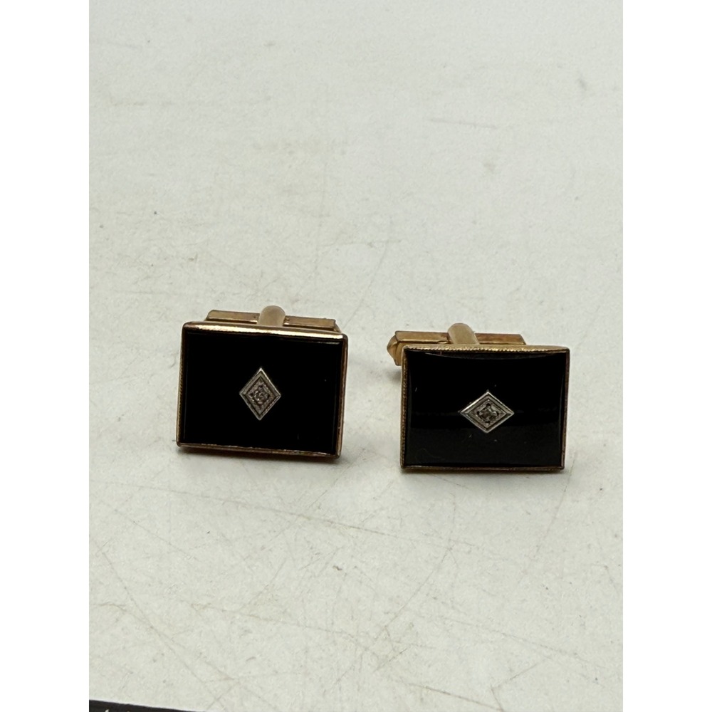 Bojar Vintage 1/20 12KT Gold Filled Black Onyx Diamond Accent Cufflinks Mens